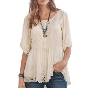 Sundance Silk Eyelet Blouse Women Boho Embroidered Lace Ivory Top Small